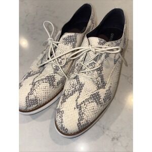 Womens 8.5 B Cole Haan‎ Original Grand Ivory Leather Snake Print Casual Oxfords